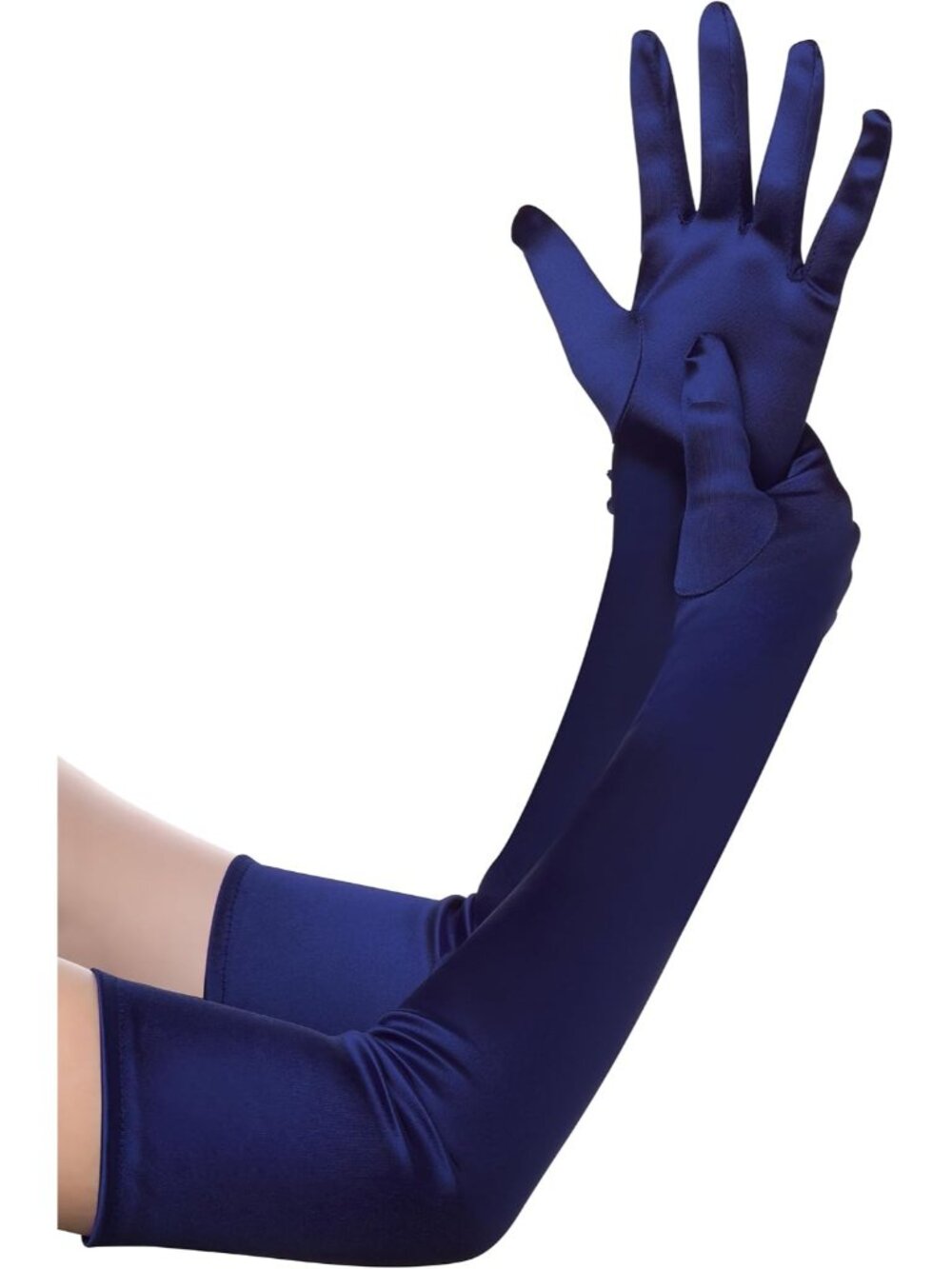 Women Dark Blue Satin Elbow Long Length Opera 1920s Wedding Bridal Shower Gloves